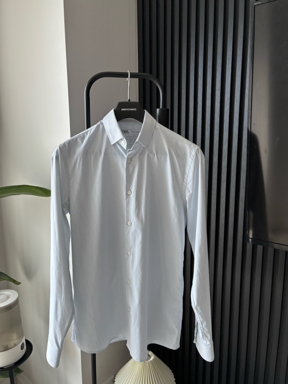 Zara Light Blue Micro-Pattern Men's Dress Shirt